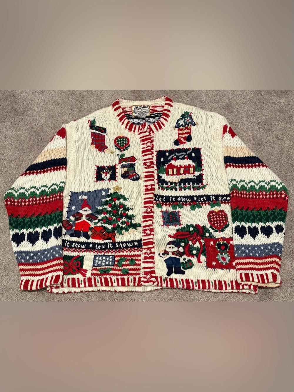 VTG Heirloom Collectibles Let It Snow Christmas Button Down Knit Sweater Size L